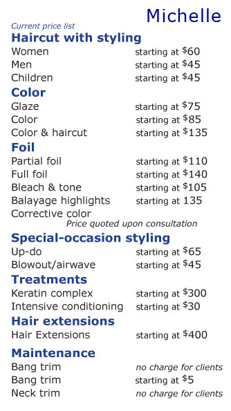 Michelle's pricelist
